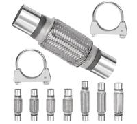 Swpeet 3 tubos flexibles de escape de 2 x 6 pulgadas con tubo de escape de 2 pulgadas, kit de abrazadera en U, tipo universal de acero inoxidable de doble trenza, tubo flexible ideal para trabajos