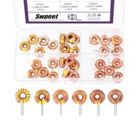 Swpeet 30 piezas de 6 tamaños 10UH-2.8A 22UH-2.8A 33UH-2.8A 47UH-1.96A 100UH-1.96A 220UH-1.25A Inductor magnético toroide alambre de cobre bobinado kit surtido de bobinas de inductancia para