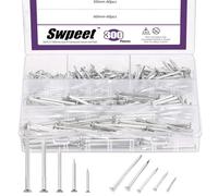 Swpeet 300 Uds. 5 tamaños 3/4" 1-1/4" 1-3/5" 2" 2-3/8" kit de surtido de clavos, clavos de acero, clavos galvanizados, clavos pequeños, clavos de acabado, clavos de pared, clavos de madera, clavos