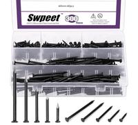 Swpeet 300 Uds. 5 tamaños 3/4" 1-1/4" 1-3/5" 2" 2-3/8" negro Hardware Nail Surtido Kit, clavos de acero, clavos galvanizados, clavos pequeños, clavos de acabado, clavos de pared, clavos de madera,