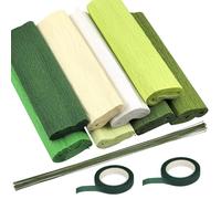 Swpeet 30Pcs 8Colors 9.8 x 98 pulgadas rollos de hojas de papel crepe con alambre de tallo floral y kit de selección de cinta, de 8.2 pies Kit de arreglo de flores para decoración de fiesta de