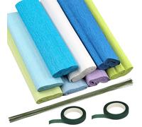 Swpeet 30Pcs 8Colors 9.8 x 98 pulgadas rollos de hojas de papel crepe con alambre de tallo floral y kit de selección de cinta floral, de 8.2 pies Kit de arreglo de flores para decoración de fiesta de