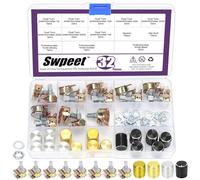 Swpeet 32 piezas 8 tipos B1K 5K 10K 50K 100K 250K 500K 1M Ohm 6 pines eje dividido giratorio lineal doble cónico audio B con 3 tipos de perilla de aleación de aluminio (WH148) y kit de arandelas y