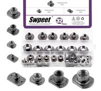 Swpeet 32 Uds M6 M8 M10 M12 negro T-forma de soldadura kit de tuercas, Tab Base UNC acero al carbono máquina tornillo, soldadura campana sujetadores ideal para muebles ruedas y máquina de la industria
