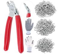 Swpeet 360 anillos de cerdo galvanizados de 3/4 pulgadas 1/2 pulgadas 3/8 pulgadas con alicates de anillo de cerdo en ángulo, kit de instalación profesional de cerdo para tapicería para amortiguación