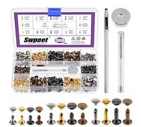 Swpeet 360 sets de 4 colores, 6 mm, 8 mm, 12 mm, remaches de piel de doble tapa con 3 herramientas de fijación, juego de surtido, remaches de piel, remaches de doble tapa tubular para manualidades,