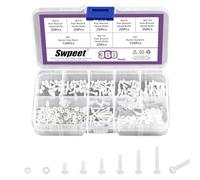 Swpeet 360 tornillos de cabeza redonda de nailon blanco M2 de 6 tamaños con tuercas hexagonales y juntas, juego de surtido de tornillos, tornillos de cabeza redonda de nailon, longitud 4/5/6/8/10/12