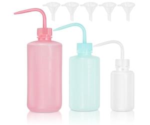 Swpeet 3Pcs 500ML/250ML/150ML Safety Bottles Watering Tools with 5Pcs Small Funnels Assortment Kit, Wash Bottles Water Squirt Bottle Succulent Watering Squeeze Bottle for Irrigation, Plant Washing