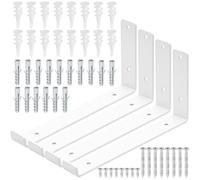 Swpeet 4 Pack 11.2 "L x 5.9" H 5mm grueso blanco soportes de estante pesado con labio, soporte de estante J con labio, soportes de estante flotantes de pared de metal J con tornillo y anclajes