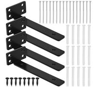 Swpeet 4 Pack 6 pulgadas negras Soportes L ocultos de servicio pesado, Soporte de estante flotante, Soportes de estante ciego, Soportes de estante industrial rústico con tornillo y anclajes