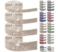 Swpeet 4 rollos 4 tamaños Cintas de diamantes de imitación de champán autoadhesivas, rollo de diamantes de imitación de cristal brillante para manualidades y decoración de teléfono