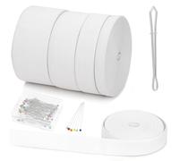 Swpeet 4 rollos de 20 metros de ancho blanco, 10 mm, 20 mm, 30 mm, 40 mm, goma elástica e hilo elástico de aguja con cabezal de cristal de costura, cada 5,5 yardas de costura Heavy Stretch para