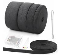 Swpeet 4 rollos de 20 metros de ancho negro, 10 mm, 20 mm, 30 mm, 40 mm, goma elástica e hilo elástico de aguja con cabezal de cristal de costura, cada 5,5 yardas de costura Heavy Stretch para costura