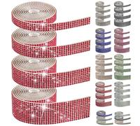 Swpeet 4 rollos de 4 tamaños de cintas autoadhesivas de diamantes de imitación rojos, cinta de diamantes de imitación de cristal brillante, manualidades, decoración de teléfono