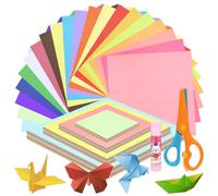 Swpeet 402 piezas 4 tamaños 4/6/8/10 pulgadas juego de papel de origami con barra de pegamento y tijeras, papel plegable cuadrado de color de doble cara para proyectos de manualidades escolares de