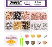 Swpeet 402Pcs 8 Colores Corazón cuentas para la joyería, 6 mm cuentas Corazón espaciador pequeño agujero suelto forma bricolaje con cuerda elástica y tijeras para la joyería de pulsera