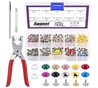 Swpeet 405 remaches de cuero de doble tapa redonda de 5 mm con herramientas de fijación, remaches de metal de doble tapa, remaches de cuero, cinturón de manualidades, ideal para manualidades,