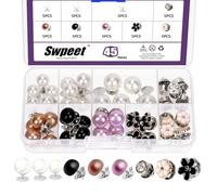 Swpeet 45 piezas de 9 estilos sin coser botones de perlas antiexposición, broches fijos de perlas para mujer, broches de camisa de mujer, broches de seguridad, broches de seguridad para ropa, vestido