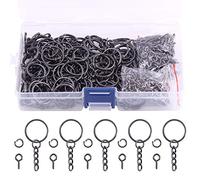 Swpeet 450Pcs 4/5 pulgadas 20mm negro plato llavero anillos Kit, incluyendo 150Pcs Anillos llavero dividido con cadena y 150 anillo de salto con 150Pcs pernos de ojo de tornillo a granel