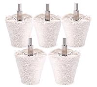 swpeet 5 pc blanco en forma de cono pulido rueda de molienda cabeza de franela con 1/4 "mango para metal aluminio/acero inoxidable/cromo/joyería/madera/plástico/cerámica/cristal
