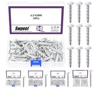Swpeet 50pcs 6,5 x 45 mm galvanizado roscado Twist Uñas Kit de uñas, uñas de pared de hormigón 304 Acero inoxidable Cemento Clavos galvanizados Clavos sólidos para carpintería