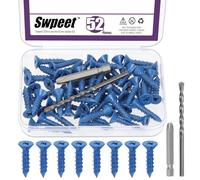 Swpeet 52 anclajes de tornillo de hormigón de cabeza plana de 1/10.2 cm x 1-1/10.2 cm con broca de destornillador y kit surtido de brocas, tornillos de hormigón autorroscantes para anclaje a bloques