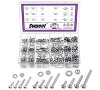 Swpeet 540 tornillos y tuercas Phillips de acero inoxidable SAE #6-32#8-32#10-24 304 SAE con kit surtido de arandelas planas, surtido de tornillos de acero inoxidable para uso doméstico