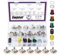 Swpeet 57 potenciómetros lineales giratorios cónicos individuales con kit de perillas de aleación de plástico y aluminio, potenciómetro variable de archivo de carbono para control de volumen de audio