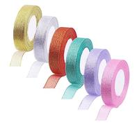 Swpeet 6 rollos de 150 yardas en total, cada rollo mide aproximadamente 4/5 pulgadas x 25 yardas, cinta metálica de purpurina de 6 colores, cintas de satén para festivales de vacaciones, cintas de