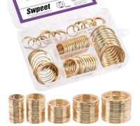 Swpeet - 60 llaveros de metal multiusos dorados, anillos planos, anillas divididas, llaveros de O planos para llaves del hogar, coche, colgantes de llaves - 20 mm, 25 mm, 30 mm, 35 mm, 38 mm