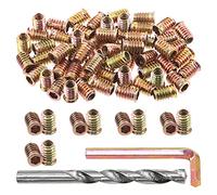 Swpeet 60 piezas de insertos de madera chapada en zinc de color de acero al carbono de 18 x 20 mm y taladro giratorio de 11 mm con 1 kit surtido de llaves, tornillo para muebles en tuerca hexagonal