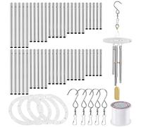 Swpeet 60 piezas de tubos de campanilla de viento y círculos superiores transparentes de campanilla de viento con alambre de 100 yardas y ganchos giratorios para hacer clips