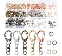 Swpeet 60Pcs 5 Colores Langosta Garra Cierres con Anillos de Salto Kit de Sorteo, Negro/Plata/Bronce/Oro/Oro Rosa Cierres Giratorios Cuerda Gancho, D-snap Llavero Clips para las Llaves Bolsa