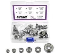 Swpeet 60Pcs 6 tamaños 693ZZ, 623ZZ, 624ZZ, 685ZZ, 687ZZ, 627ZZ Kit de la variedad de rodamientos de bolas, rodamientos de ranura profunda de acero al carbono, doble blindado