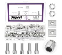 Swpeet 60Pcs M6 tuercas de ranura en T de acero inoxidable con pernos de tornillo Allen y arandelas planas Kit de selección, serie 3030 bloques de ranura Set, tuercas de ranura en T tipo B, tuercas