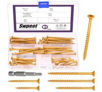 Swpeet 61pcs 5 Tamaños Khaki Deck Tornillos con T25 Star Bit Surtido Kit, T25 Star Torx Drive Tornillos de cabeza plana resistentes a la corrosión, tornillo exterior revestido de cerámica para