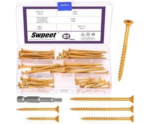 Swpeet 61pcs 5 Tamaños Khaki Deck Tornillos con T25 Star Bit Surtido Kit, T25 Star Torx Drive Tornillos de cabeza plana resistentes a la corrosión, tornillo exterior revestido de cerámica para