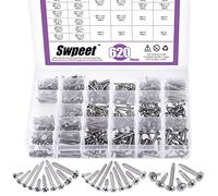 Swpeet 620 Uds. 3 tipos #6# 8# 10 SAE 304 cabeza redonda de acero inoxidable y Phillips cabeza plana tornillos de chapa autorroscantes tornillos de madera con cabeza de braguero de