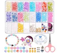 Swpeet 627Pcs 18 Colores 8mm Color Transparente Perlas de Vidrio Pulsera Hacer Kit Incluye Perlas de Vidrio Acrílico, Colgante, Tijeras, Cuerdas Elásticas Cable para DIY Perlas Collar