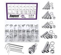 Swpeet 664Pcs M2 M3 M4 M5 M6 Métrico 304 de acero inoxidable cabeza de botón de enchufe hexagonal pernos de tapa tuercas y tuercas hexagonales con arandelas planas y arandelas de bloqueo dividido Kit