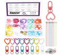 Swpeet 68 cierres giratorios de pinza de langosta de 8 colores con clips de llavero en forma de corazón, anillos abiertos y cadenas de bolas, kit surtido de mosquetones de metal para conectar y hacer