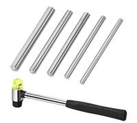 Swpeet 6Pcs 5 tamaños Punzón de Remache Manual con Doble cara del Martillo de Goma Kit de Selección, Pino de Rollo con Conjunto de Herramienta de Remache para Ropa/Bolsas Instalación de Remaches