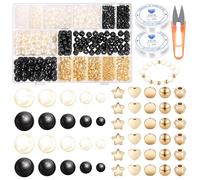 Swpeet 753Pcs 2 Colors 4/6/8/10/12mm Pearl Bracelet Making Kit Includes 500Pcs Black/White Perforated Pearls, 250Pcs Spacer Beads, 2Pcs Elastic Strings, 1Pc Scissors for DIY Jewelry Beading Necklace