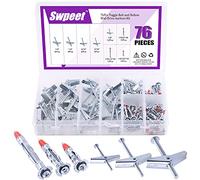 Swpeet 76 piezas de pernos de palanca y tuerca de ala con anclaje de pared hueco de 1/8 pulgadas Molly Kit de anclaje para colgar artículos pesados en paneles de yeso - 1/8 pulgadas, 3/16 pulgadas