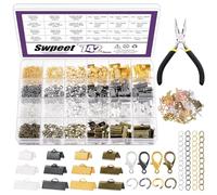 Swpeet 771 pulseras de cinta con alicates kit surtido de herramientas, marcapáginas, extremos de crimpado, cierres de langosta con anillos de salto y extensores de cadena para hacer marcapáginas,