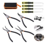 Swpeet 8 alicates de anillo a presión con juego de ganzúas y ganchos, 4 piezas de alta resistencia interna/exterior de anillo de sellado de aceite con 4 púas de precisión y juego de ganchos