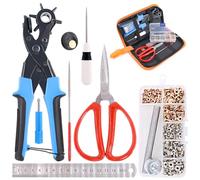 Swpeet 8 alicates perforadores de cuero con ojales para ojales, perforadora profesional que incluye alicates perforadores, destornillador, tijeras, regla, herramienta de punzón y varilla de molienda,