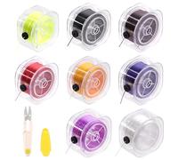 Swpeet 8 rollos de cordón elástico de 0,8 mm, 100 yardas con estuche organizador y tijeras, 8 colores, cuerda elástica plana para joyería, pulseras, collares y cuentas