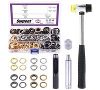 Swpeet 80 piezas - 40 juegos de ojales de 12 mm, 4 colores gruesos, ojales de metal, ojales y 3 herramientas de ajuste, martillo de goma suave para reparación de lona y cuero