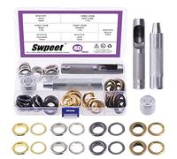 Swpeet 83 piezas - 40 juegos de ojales gruesos de 916 pulgadas (14 mm) 4 colores ojales de metal, ojales con arandelas y 3 piezas de ajuste de herramienta de instalación Kit de ojales de metal para